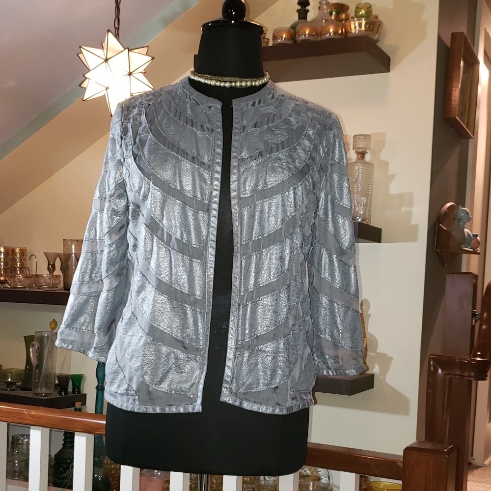 Chico's Travlers Collection Womens Silver Open Front Lightweight Kaftan